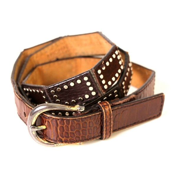 Michael Kors STUDS CROCO BROWN GENUINE LEATHER 1"Wd CASUAL WOMEN'S BELT Sz M (R9 - Picture 2 of 12